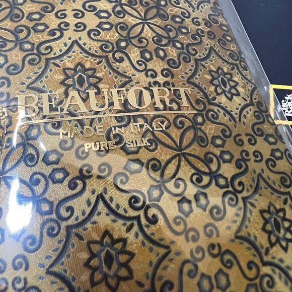 NEW Beaufort Tie Rack Neck Tie OS 100% Silk Gold Italy Black Satin Office Work - Picture 7 of 8